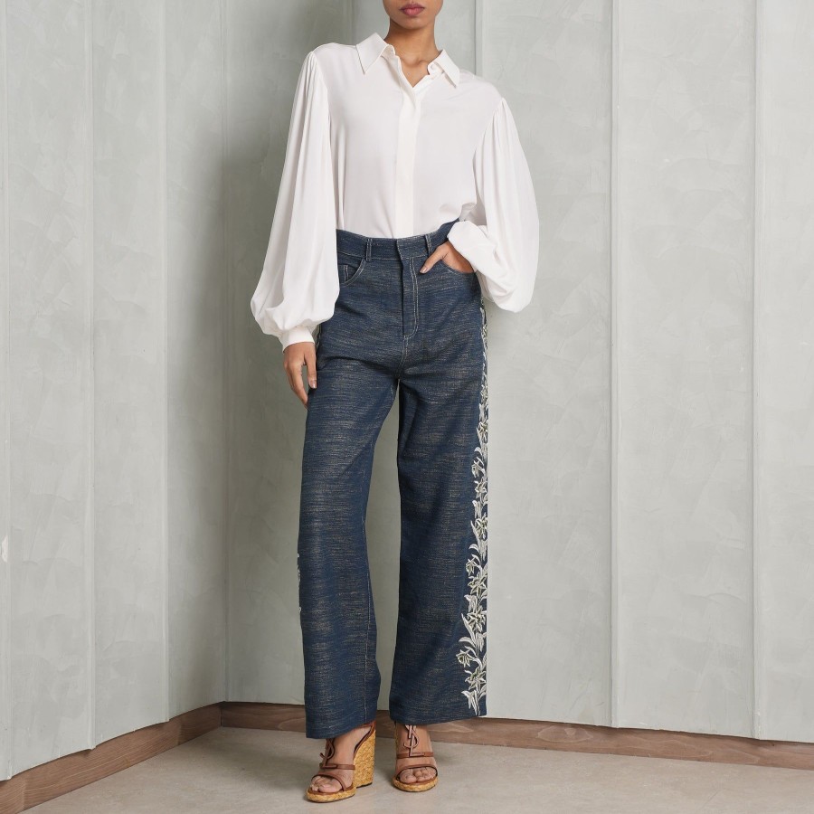 Women De Castro Pants | Noche Embroidered Trousers