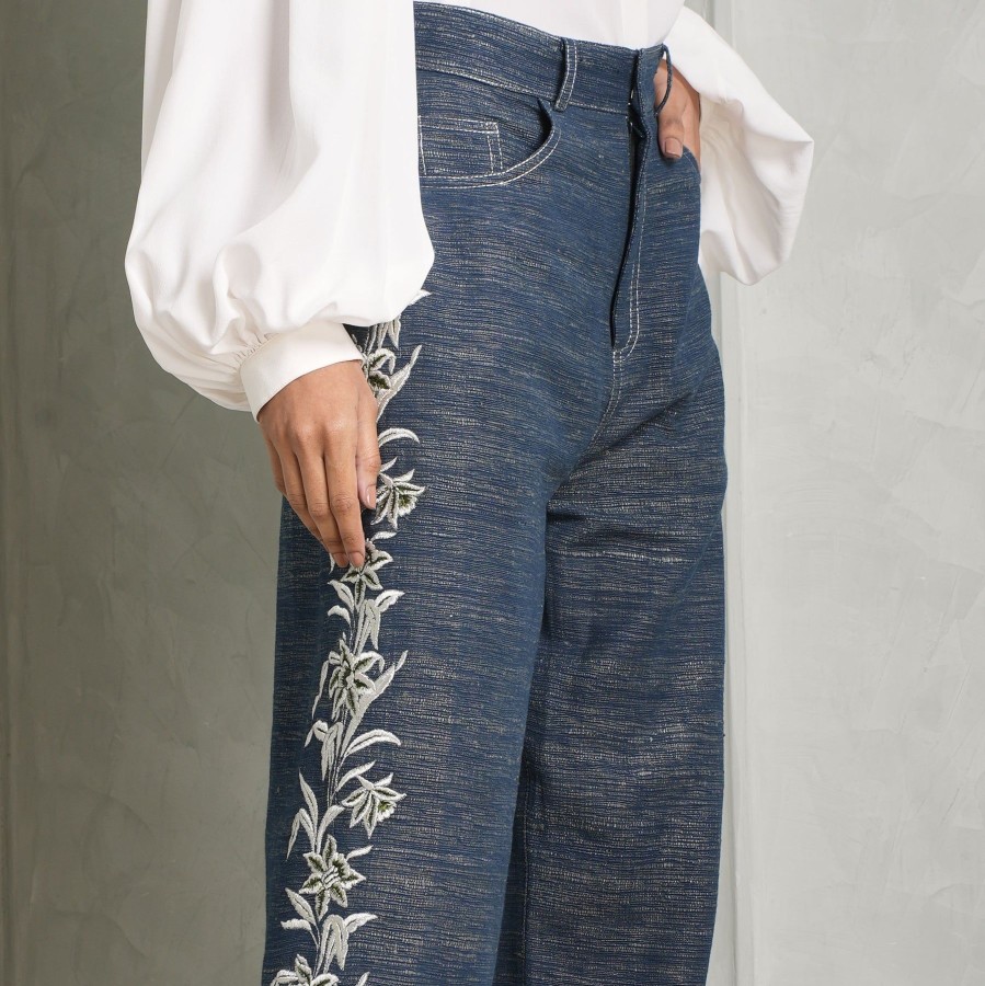 Women De Castro Pants | Noche Embroidered Trousers