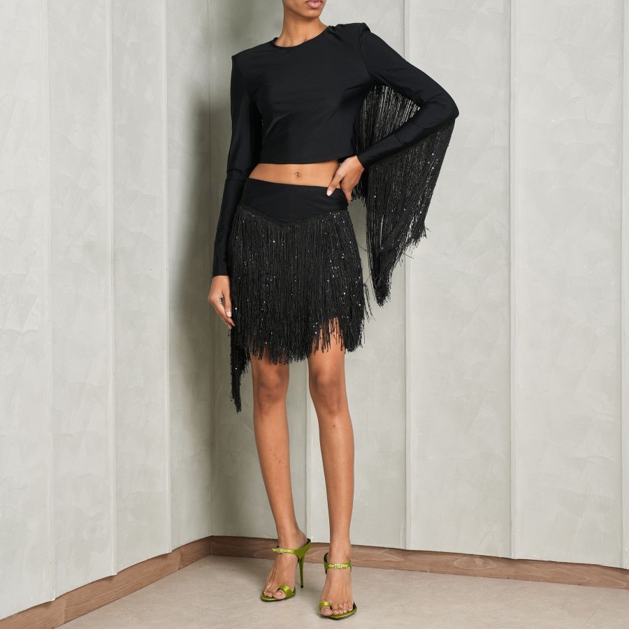 Women ROTATE Birger Christensen Tops | Sequin Fringe Crop Top