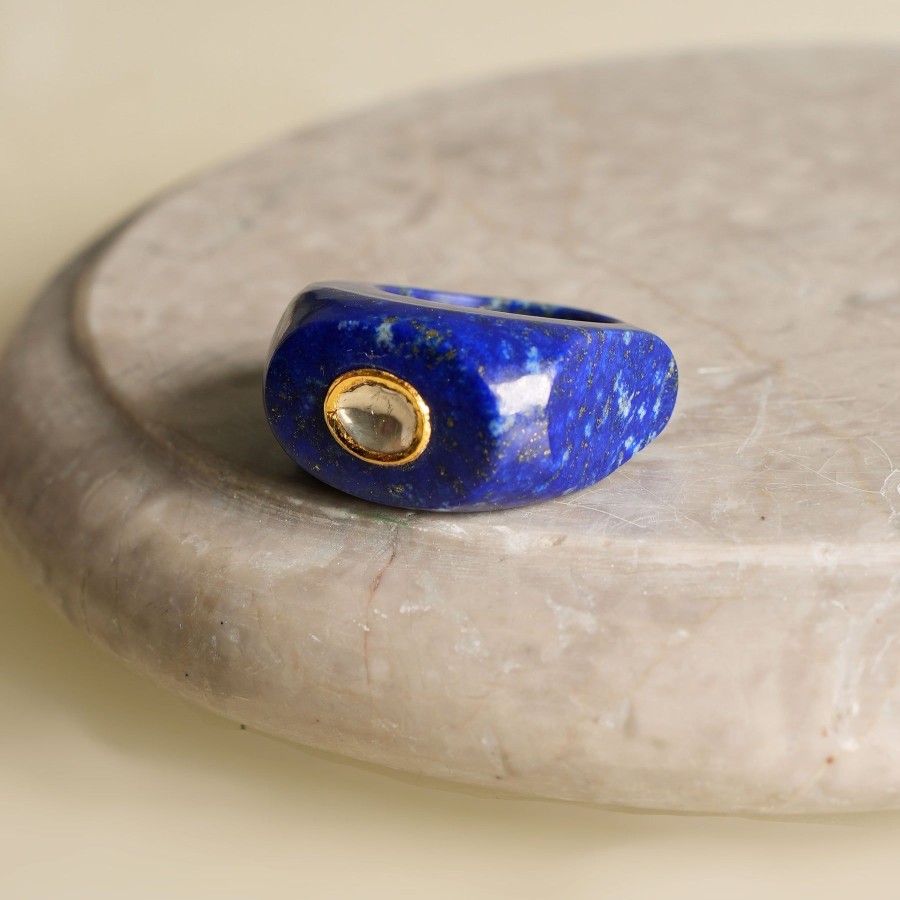 Women Zayn By Sunena Demi Fine Jewellery | Carved Lapis Lazuli Ring