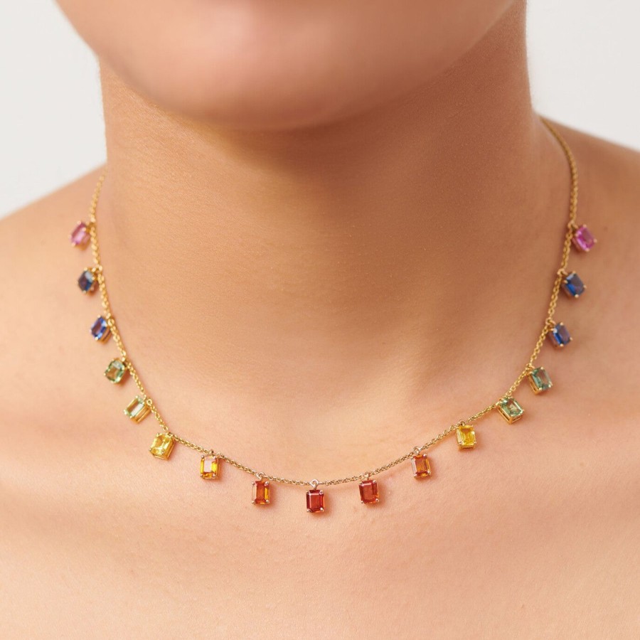 Women The Line Fine Jewellery | Rainbow Sapphire Fringe Necklace (Emerald-Cut)