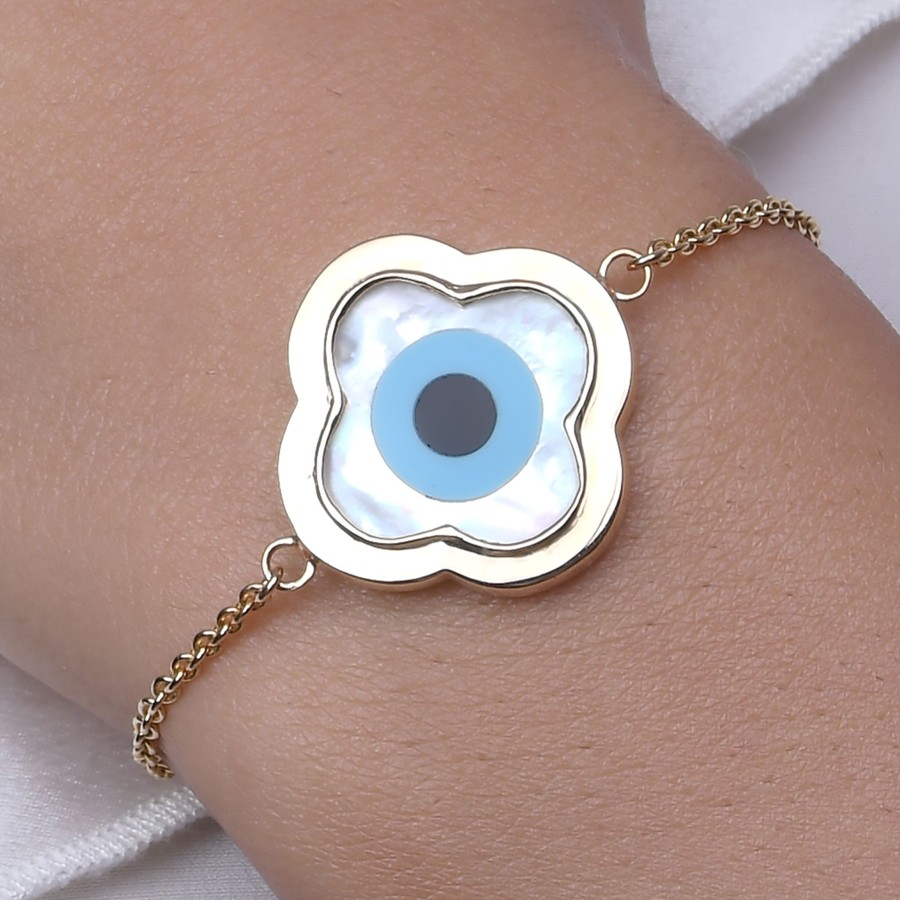 Women KAJ Fine Jewellery Fine Jewellery | Large Clover Evil Eye Chain Bracelet