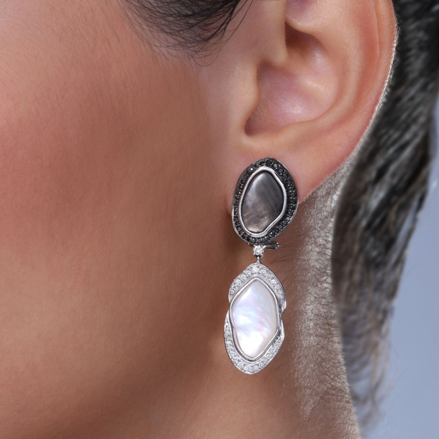 Women KAJ Fine Jewellery Fine Jewellery | Grey And White Mother Of Pearl Earrings