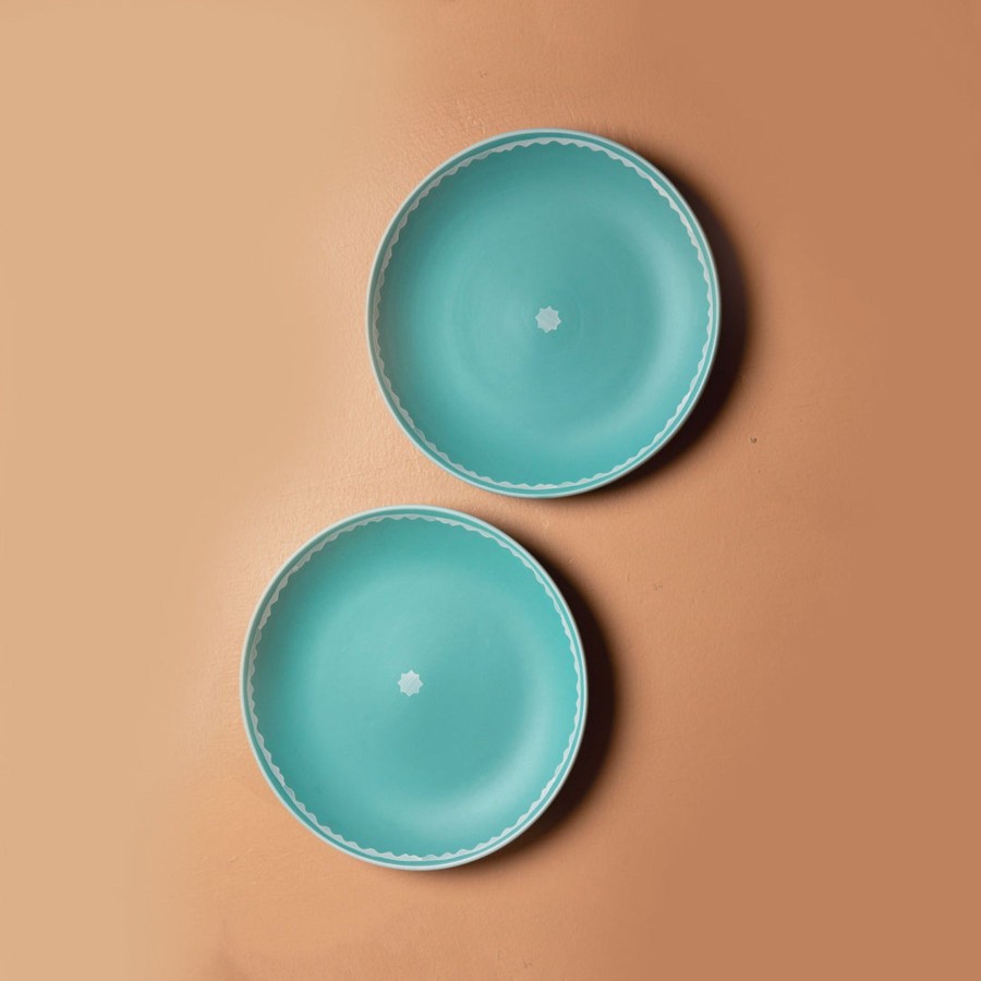 Home Ecru | Teal Star & Border Dinner Plates