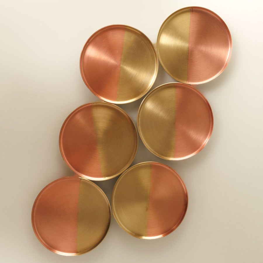 Home Fleck | Two-Tone Copper & Brass Coasters, Set Of 6