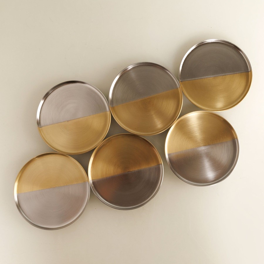 Home Fleck | Two Tone Nickel & Brass Coasters, Set Of 6