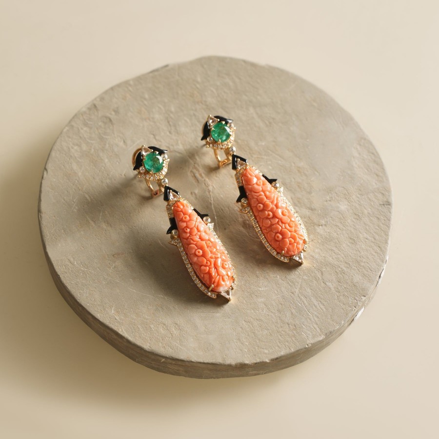 Women Tallin Jewels Fine Jewellery | Emerald Coral Earrings