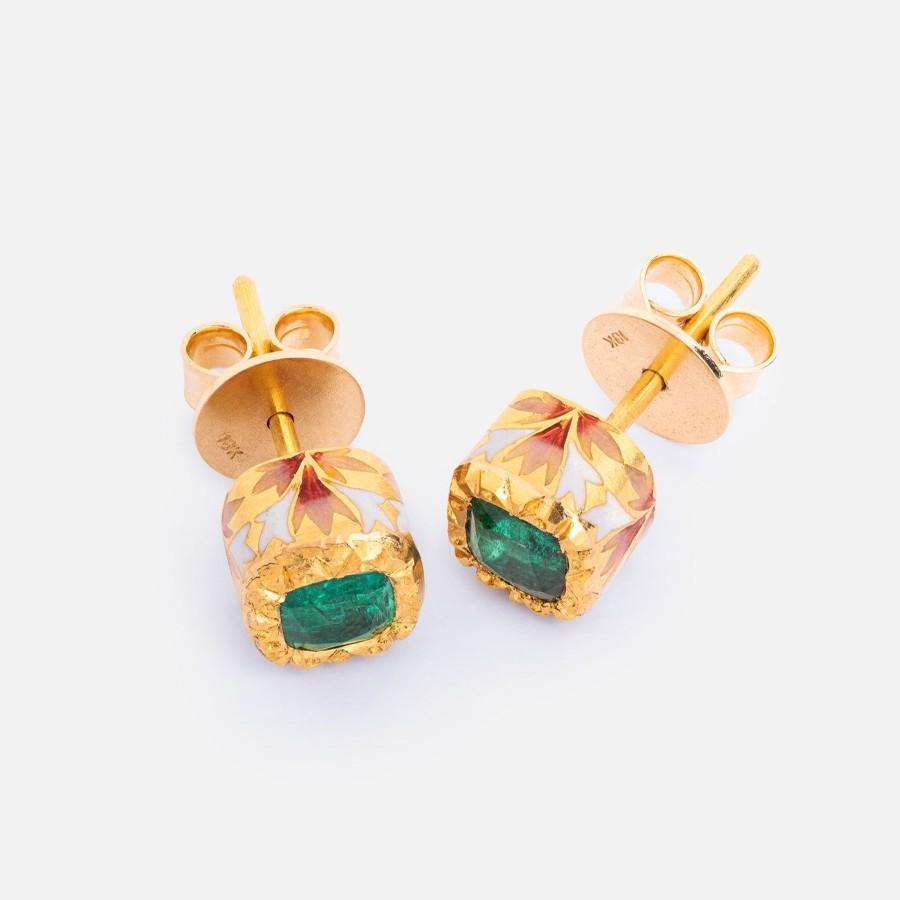 Women Agaro Jewels Fine Jewellery | Meenakari Emerald Studs