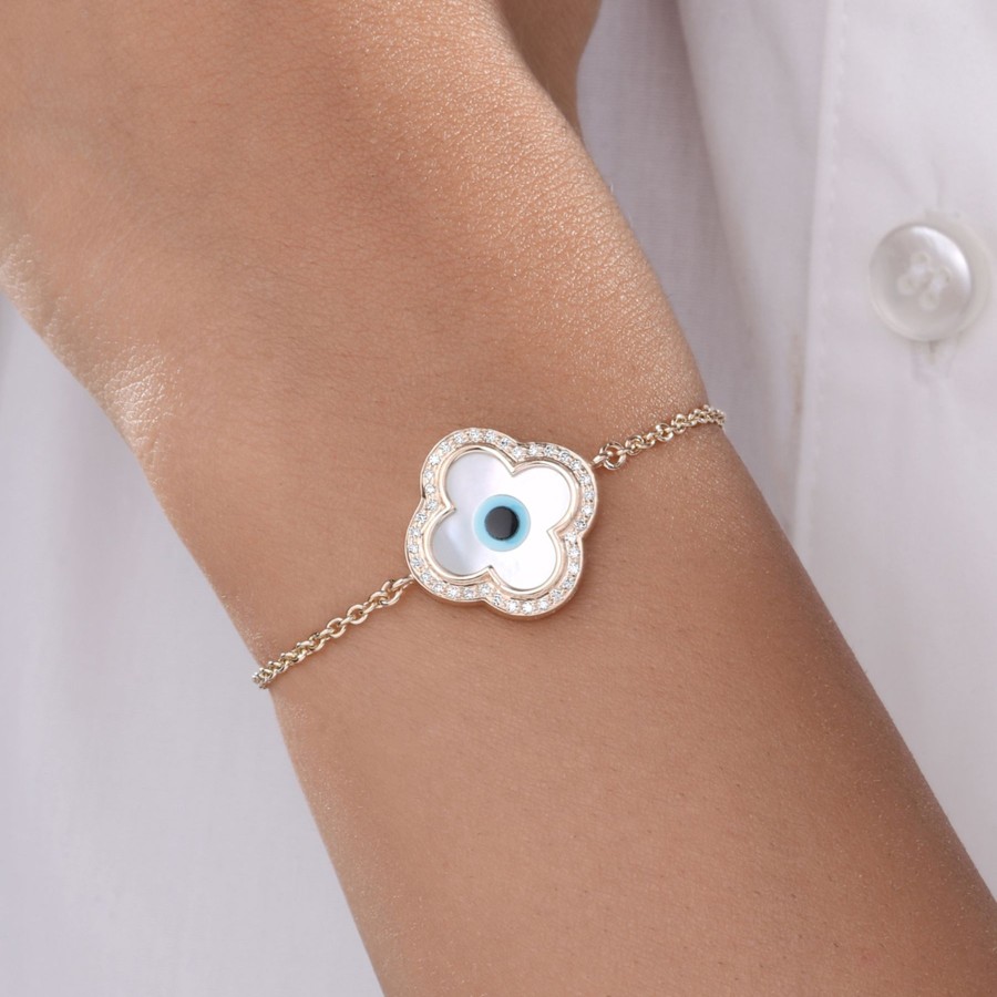 Women KAJ Fine Jewellery Fine Jewellery | Small Clover Evil Eye Diamond Chain Bracelet