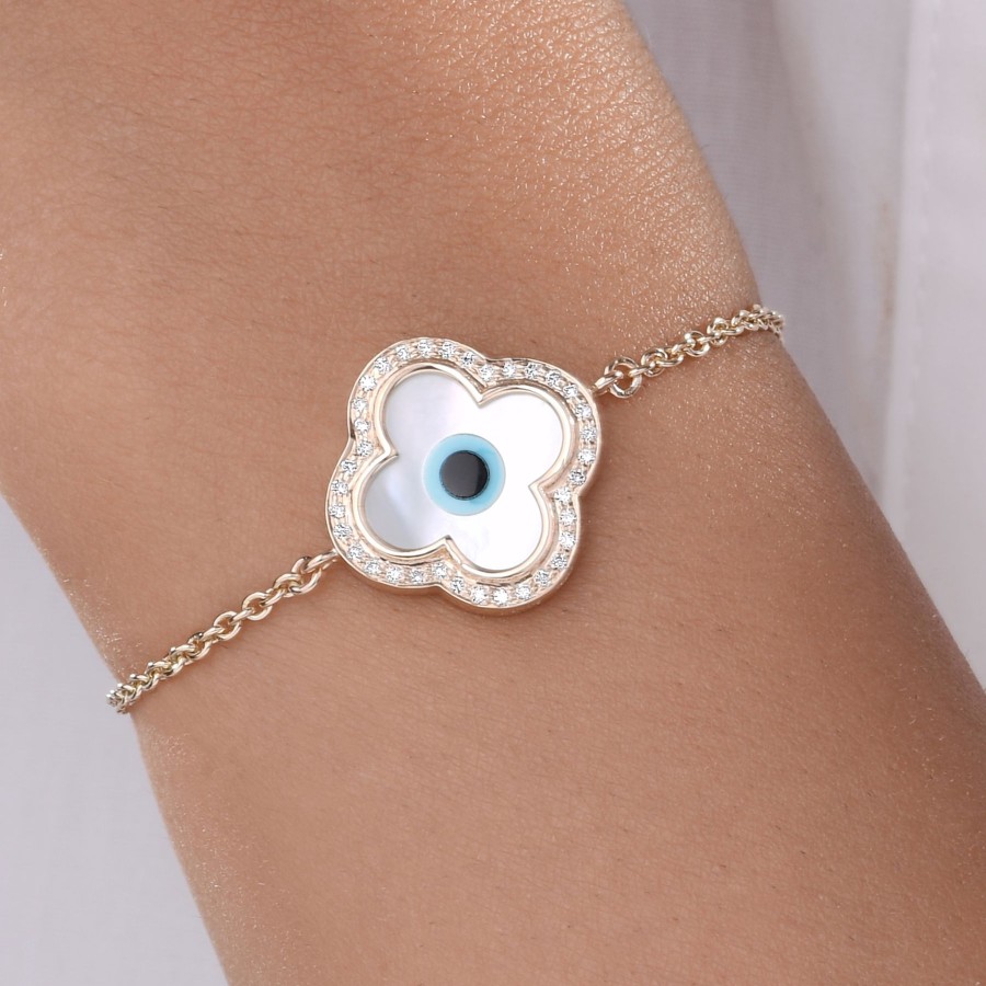 Women KAJ Fine Jewellery Fine Jewellery | Small Clover Evil Eye Diamond Chain Bracelet