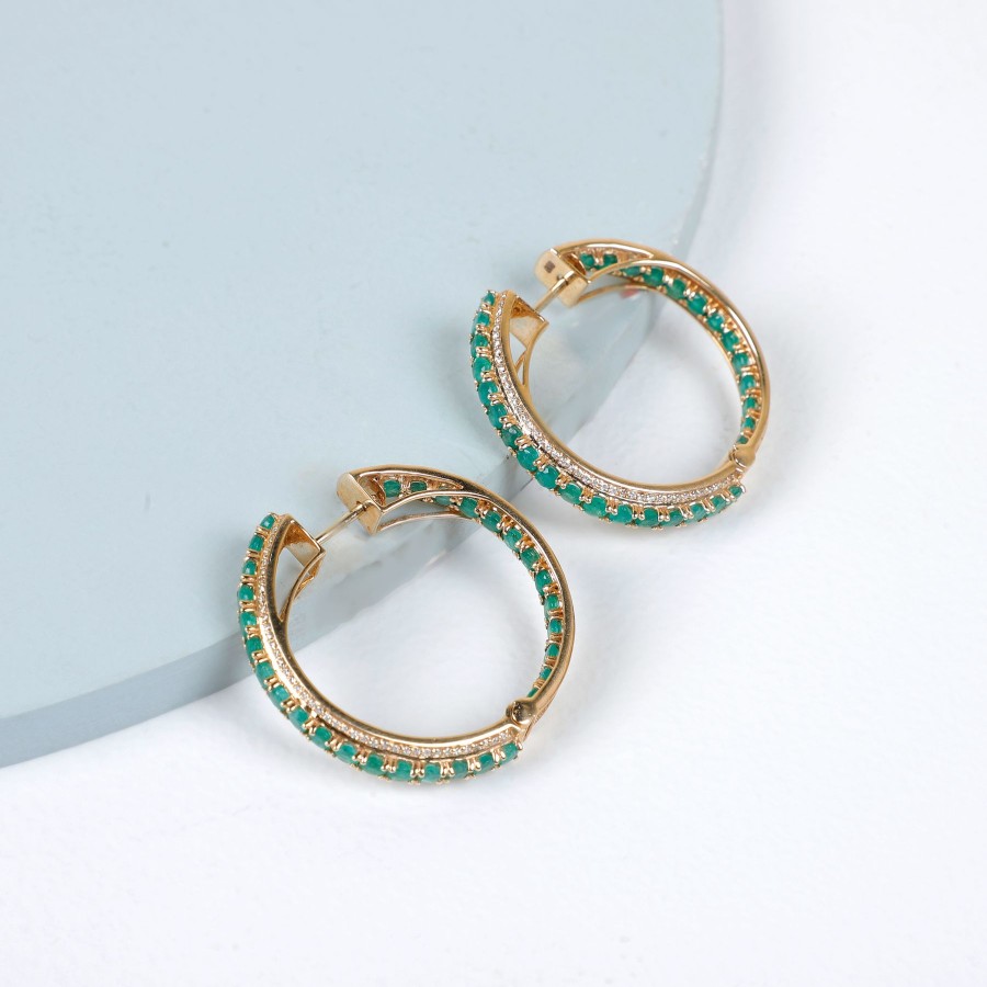 Women KAJ Fine Jewellery Fine Jewellery | Emerald & Diamond Hoops