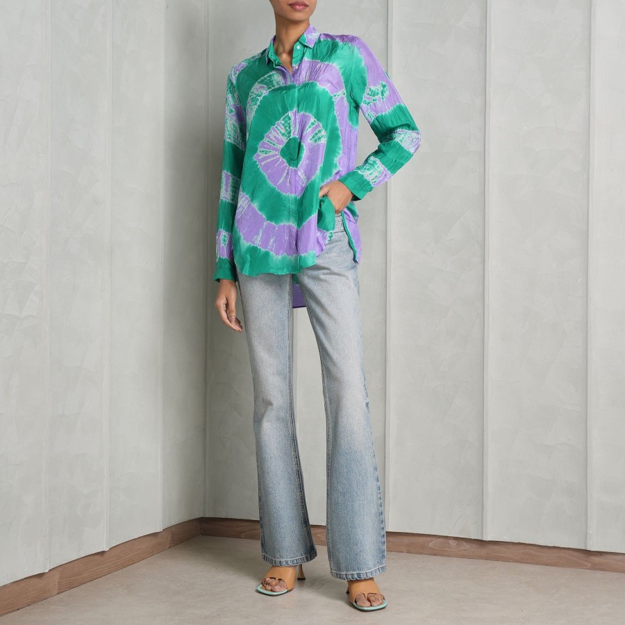 Women De Castro Tops | Green & Purple Tie Dye Blouse