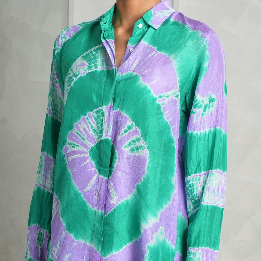 Women De Castro Tops | Green & Purple Tie Dye Blouse