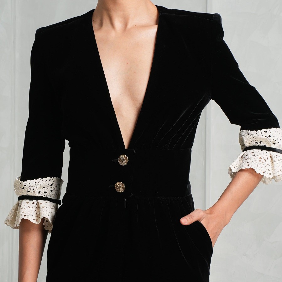 Women Saint Laurent Dresses | Plunging Lace-Trimmed Dress