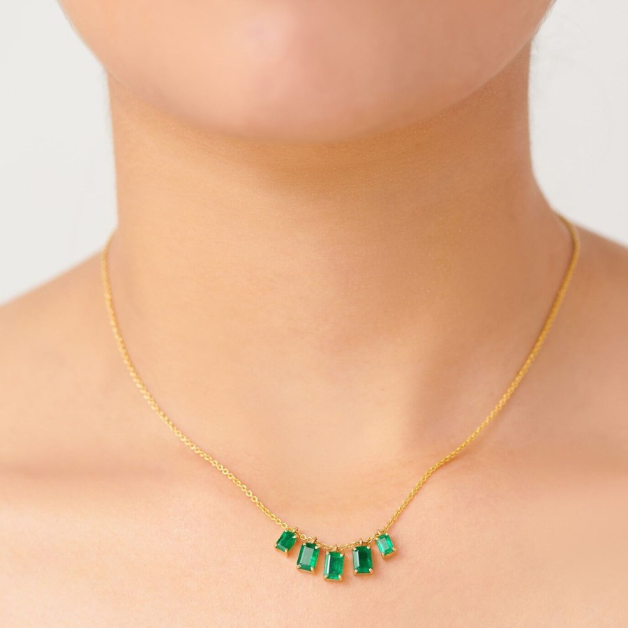 Women The Line Fine Jewellery | Emerald Fringe Bar Necklace