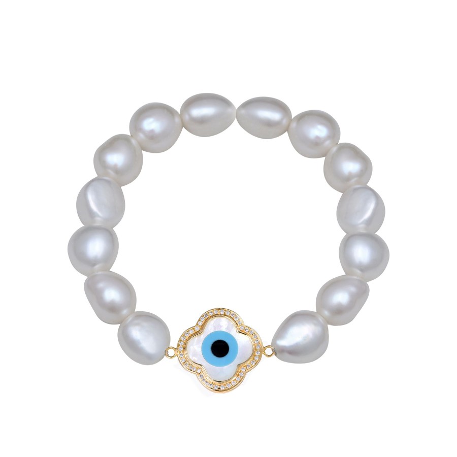 Women KAJ Fine Jewellery Fine Jewellery | Small Clover Evil Eye Diamond Pearl Bracelet