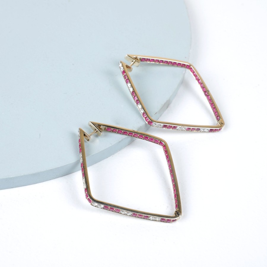 Women KAJ Fine Jewellery Fine Jewellery | Rhombus Diamond Hoops